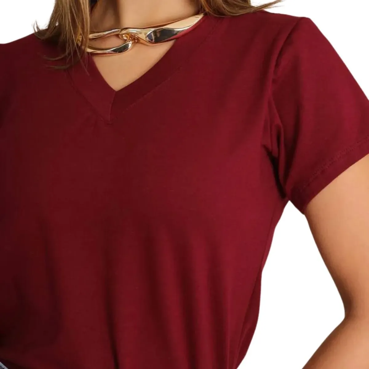 GENERICO - Polo Básico Cuello V de Algodón para Mujer