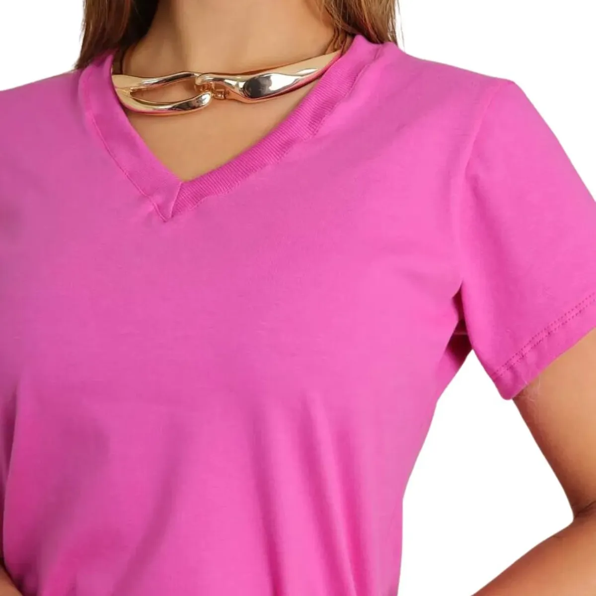 GENERICO - Polo Básico Cuello V de Algodón para Mujer