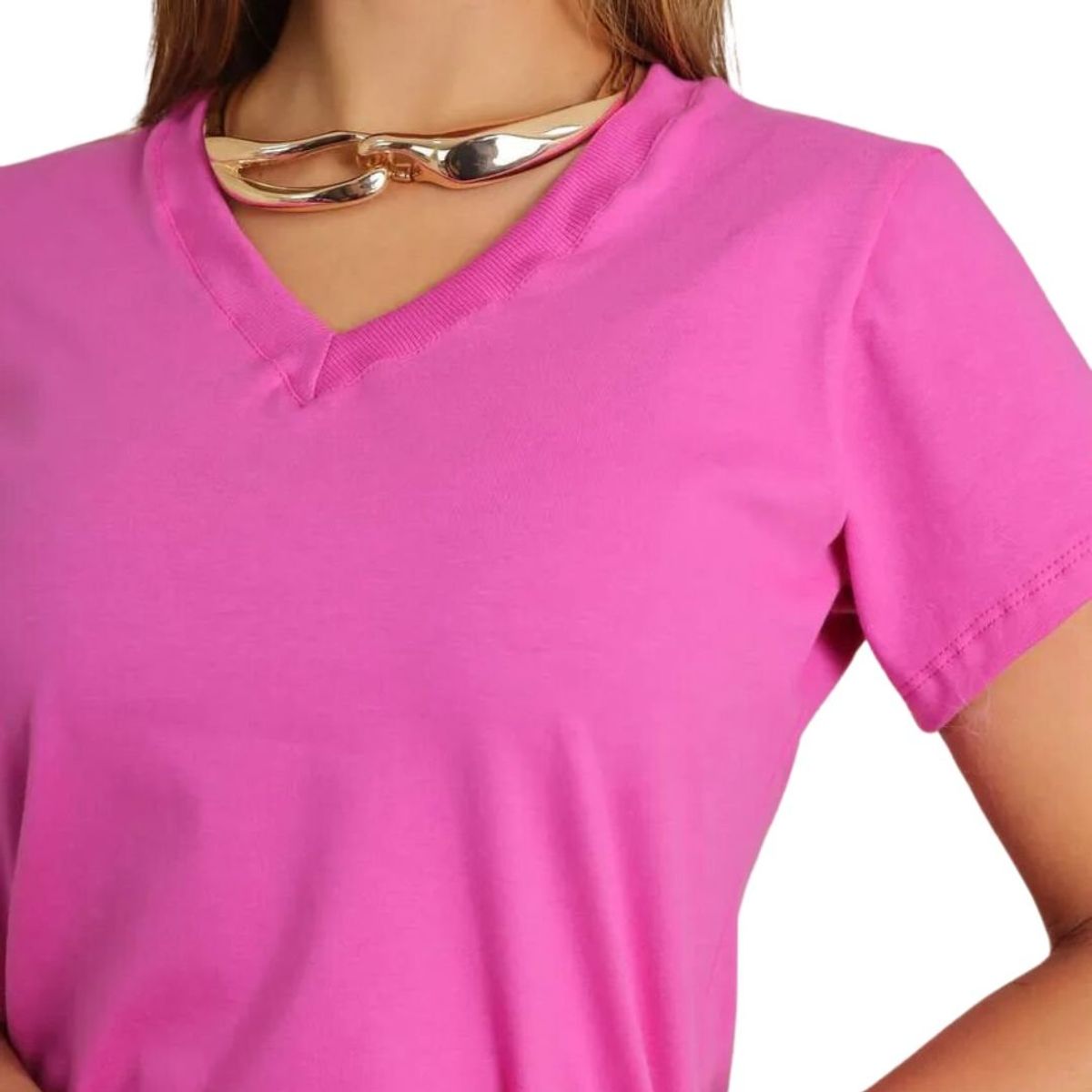 GENERICO - Polo Básico Cuello V de Algodón para Mujer