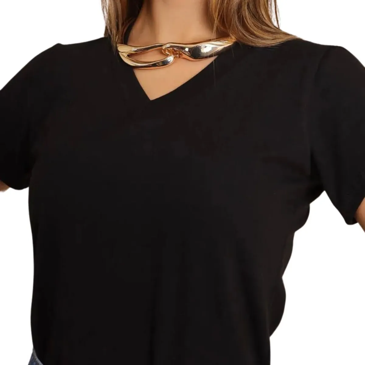 GENERICO - Polo Básico Cuello V de Algodón para Mujer