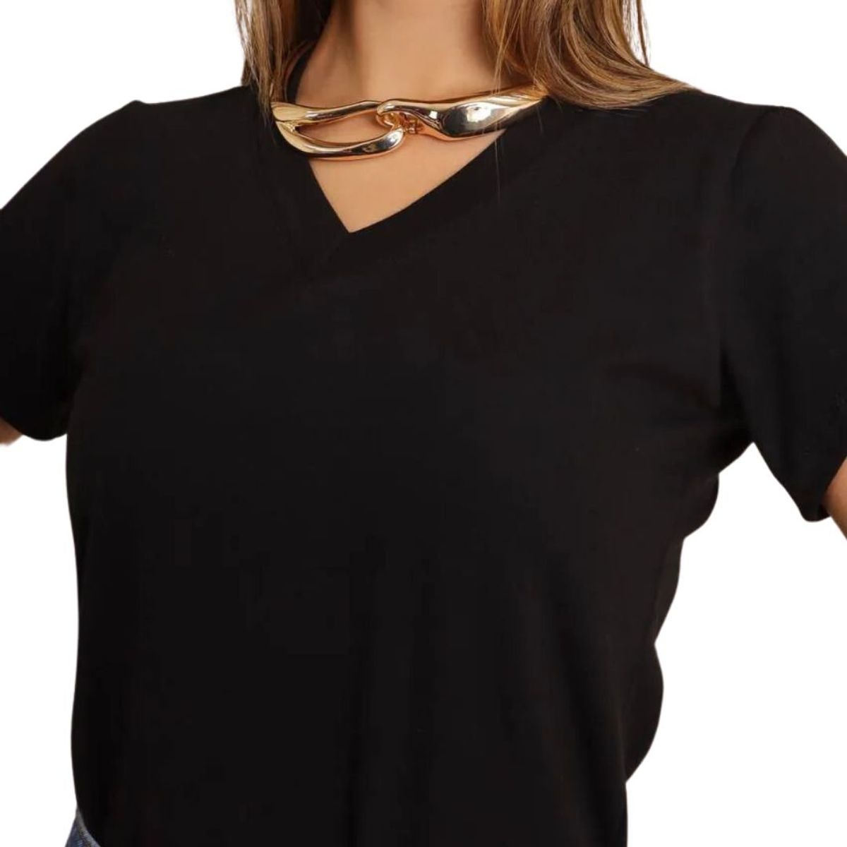 GENERICO - Polo Básico Cuello V de Algodón para Mujer