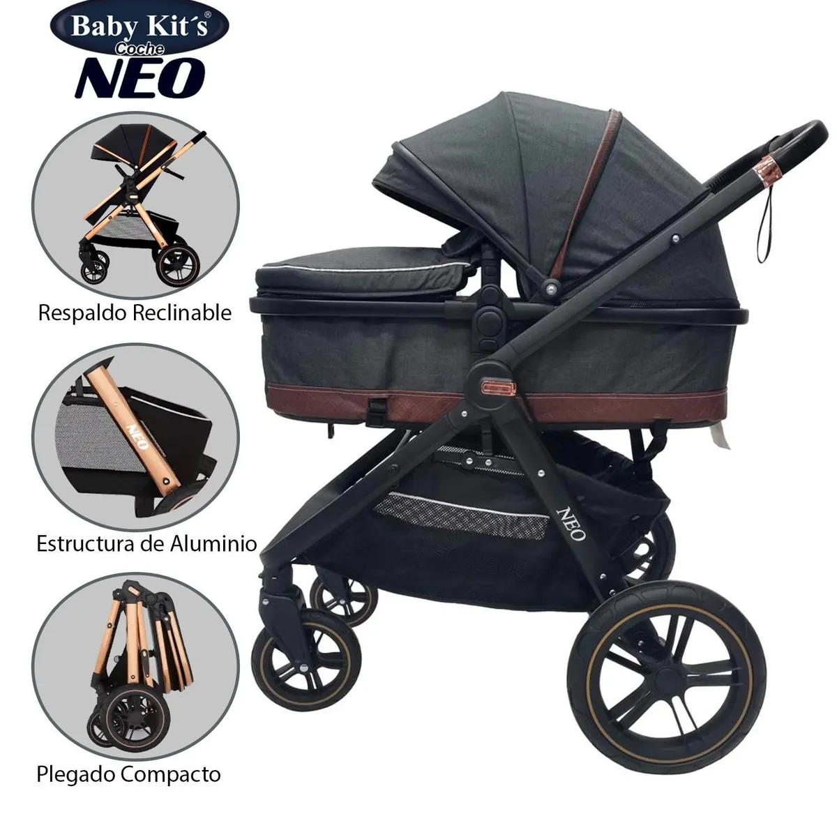 BABY KITS - COCHE CUNA MOISES DE LUJO «NEO» Gris