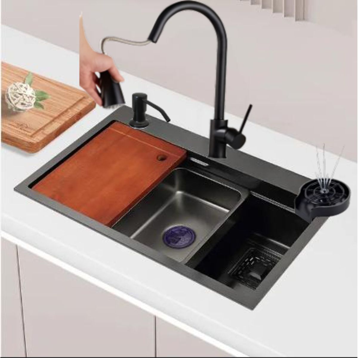 GENERICO - LAVADERO DE COCINA MULTIFUNCION CON REBOSE  MEZCLADORA EXTRAIBLE