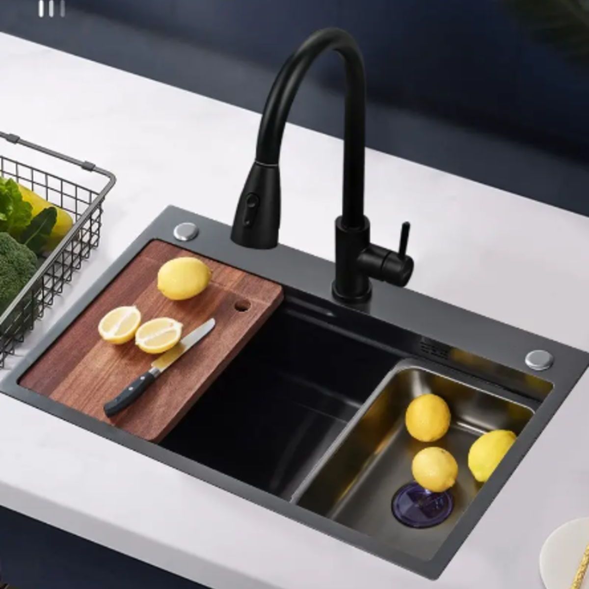 GENERICO - LAVADERO DE COCINA MULTIFUNCION CON REBOSE  MEZCLADORA EXTRAIBLE