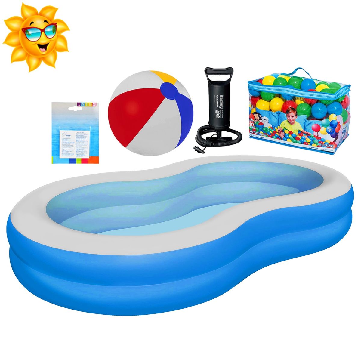 BESTWAY - Combo Piscina Ondulada 262x157 100Pelotas Inflador Diversion Familiar