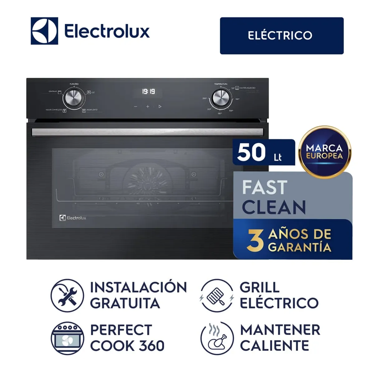ELECTROLUX - Horno Convección Empotrable Negro Eléctrico Electrolux 50L OE4EH