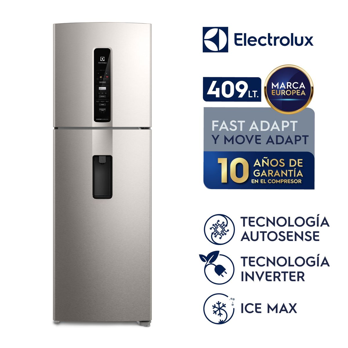 ELECTROLUX - Refrigerador Electrolux Top Freezer Efficient con AutoSense Inox Look 409L IW45S