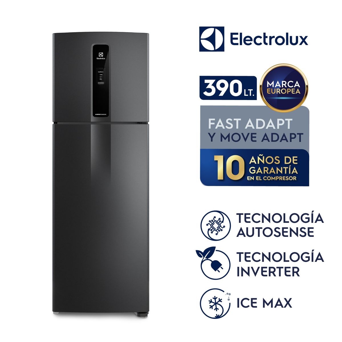 Refrigerador Top Freezer Efficient con AutoSense Black Inox Look 390L IF43B Electrolux, marca Electrolux - Foto Principal