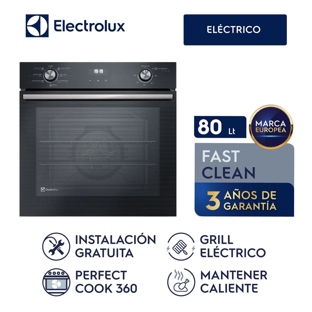 ELECTROLUX - Horno Convección Empotrable Eléctrico Electrolux 80L Efficient OE8EH