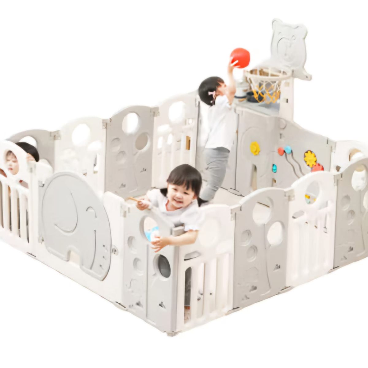 BABY - Corral para Niños Vallas Cerco Plegable con Juegos Gris