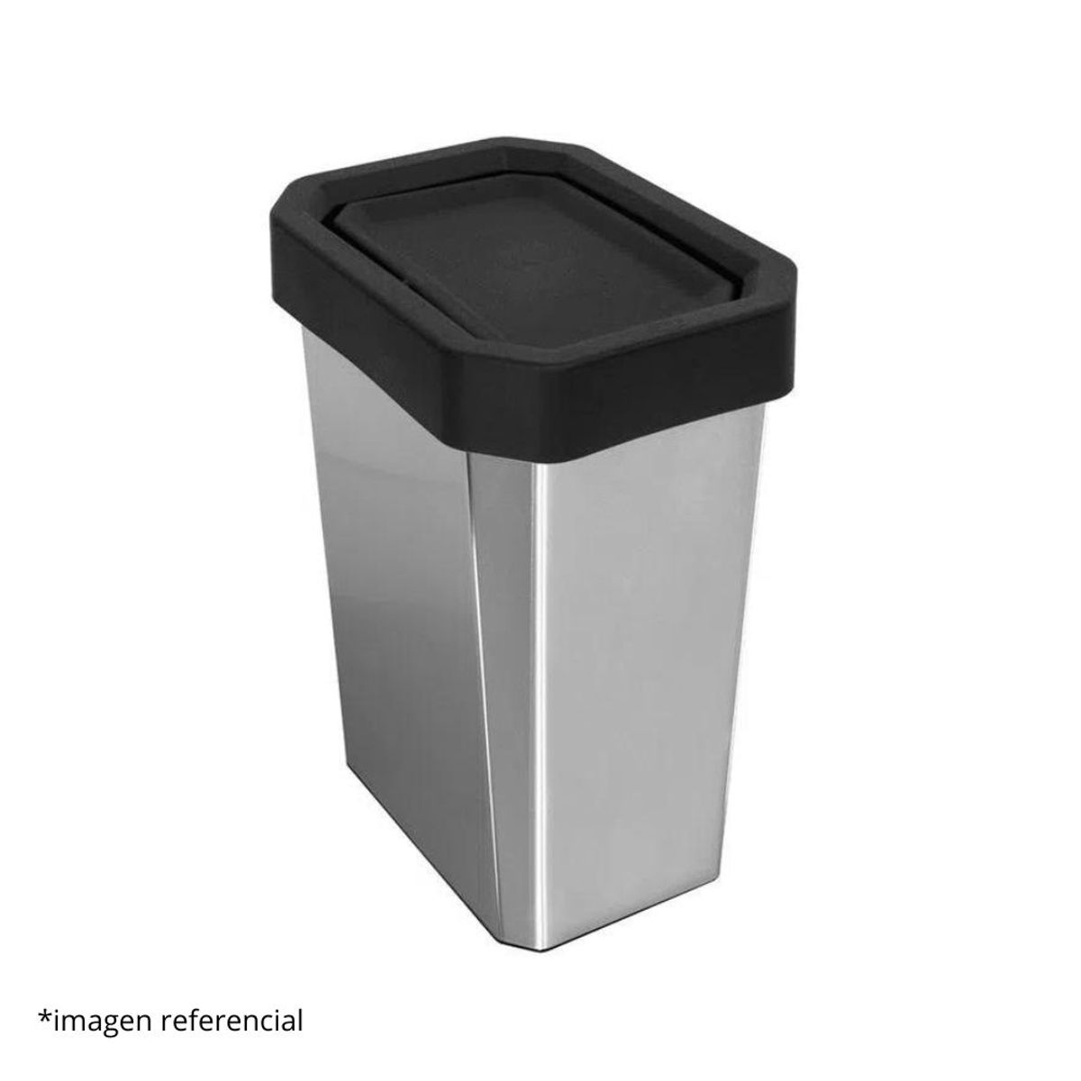 ESTRA - PAPELERA APARIENCIA METALICA VAIVEN TAPA NEGRA 26 LITROS