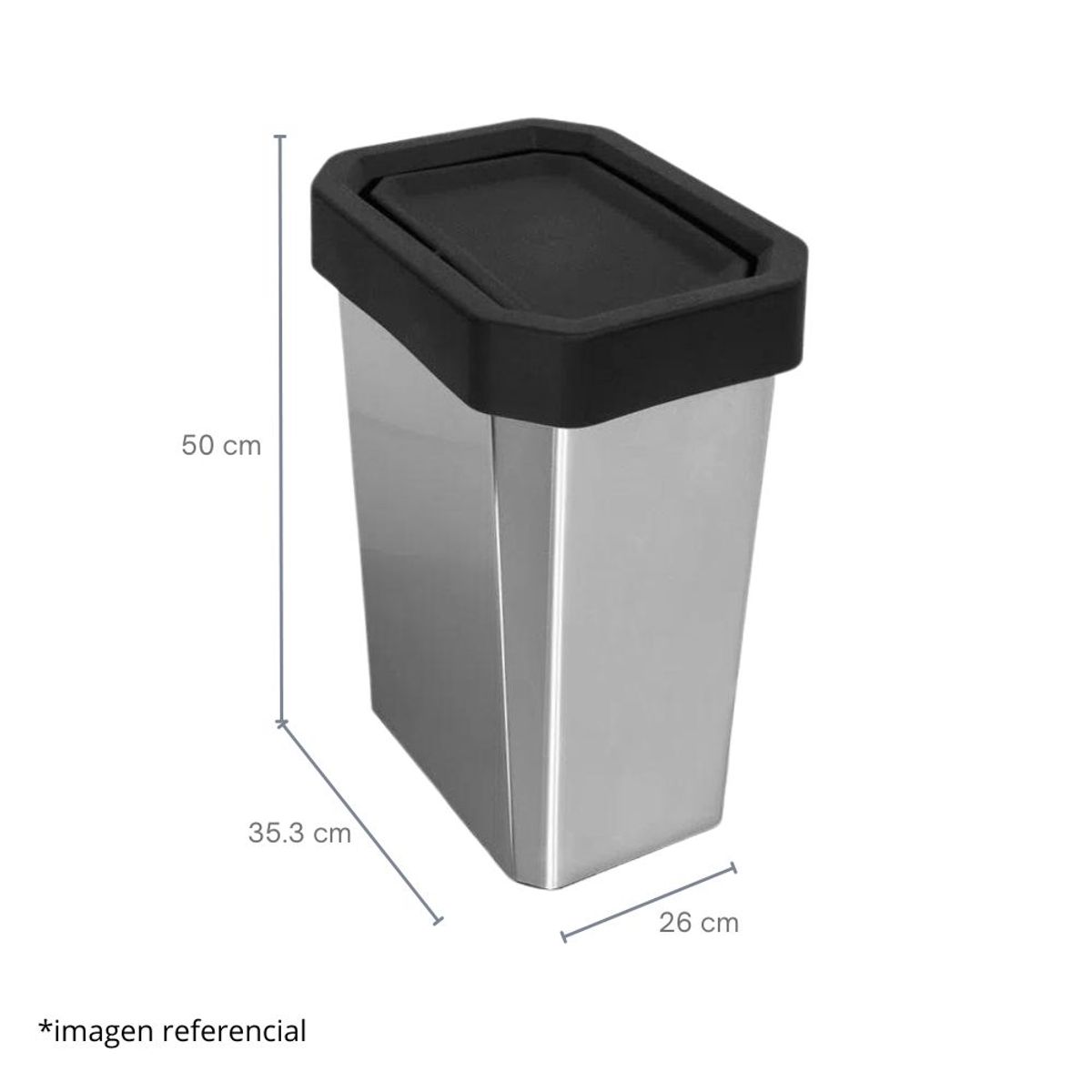 ESTRA - PAPELERA APARIENCIA METALICA VAIVEN TAPA NEGRA 26 LITROS