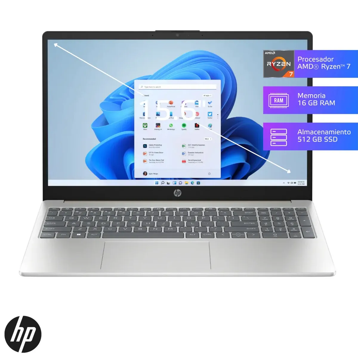 HP - HP 15-FC0272LA RYZEN 7-7730U 16GB 512GB SSD 15.6 FHD WINDOWS 11 HOME
