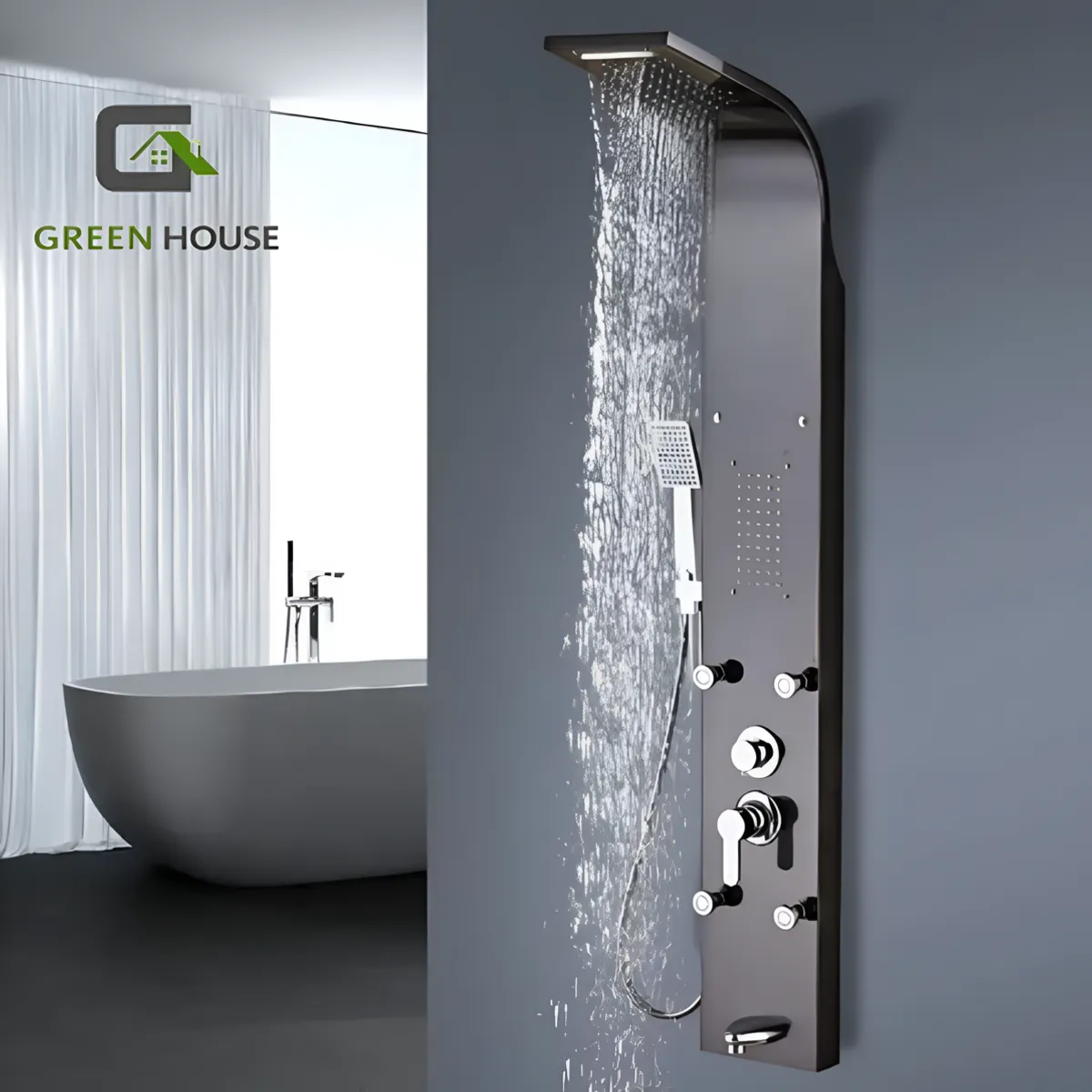 XM - COLUMNA DE DUCHA HIDROMASAJE NEGRO ACERO INOXIDABLE 4 HIDROJETH