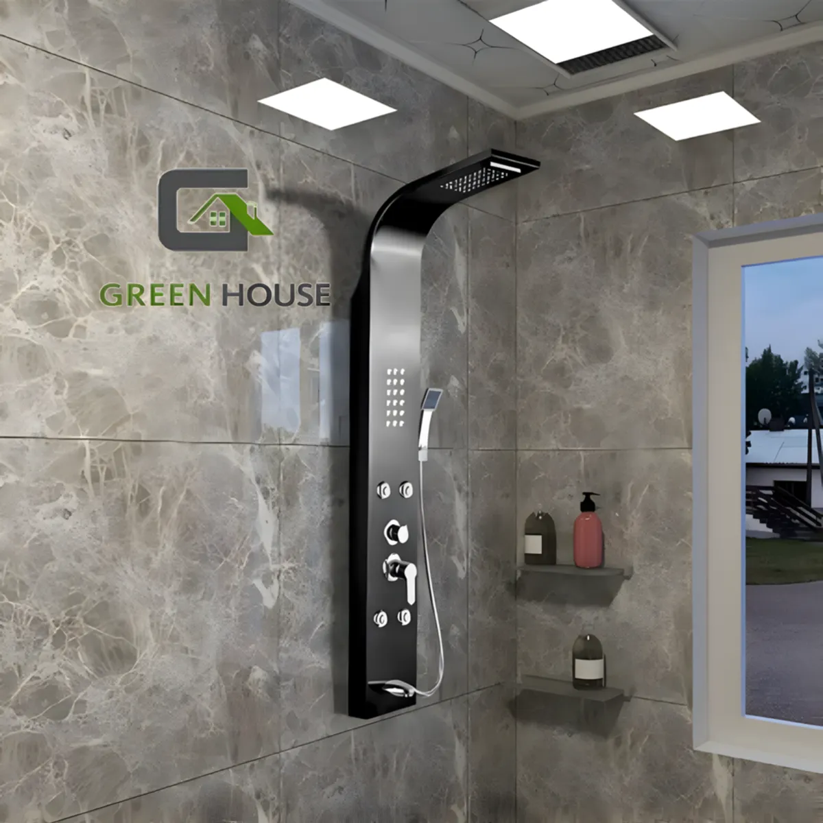 XM - COLUMNA DE DUCHA HIDROMASAJE NEGRO ACERO INOXIDABLE 4 HIDROJETH