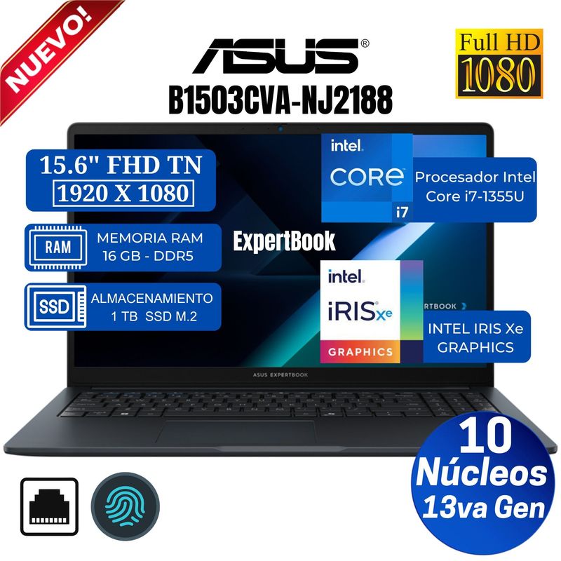ASUS - Laptop Asus Expertbook  B1503CVA-NJ2188 15.6" FHD TN, Core i7-1355U, Ram 16GB, Ssd 1 TB, Win 11