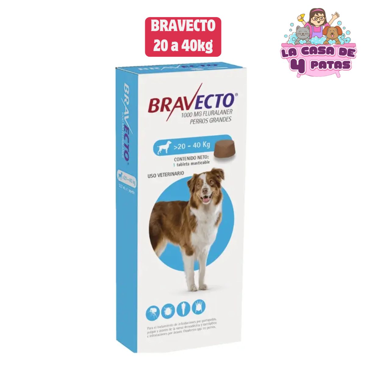 BRAVECTO - Antipulgas Bravecto Perros 20-40 Kg 1 Tableta Masticable