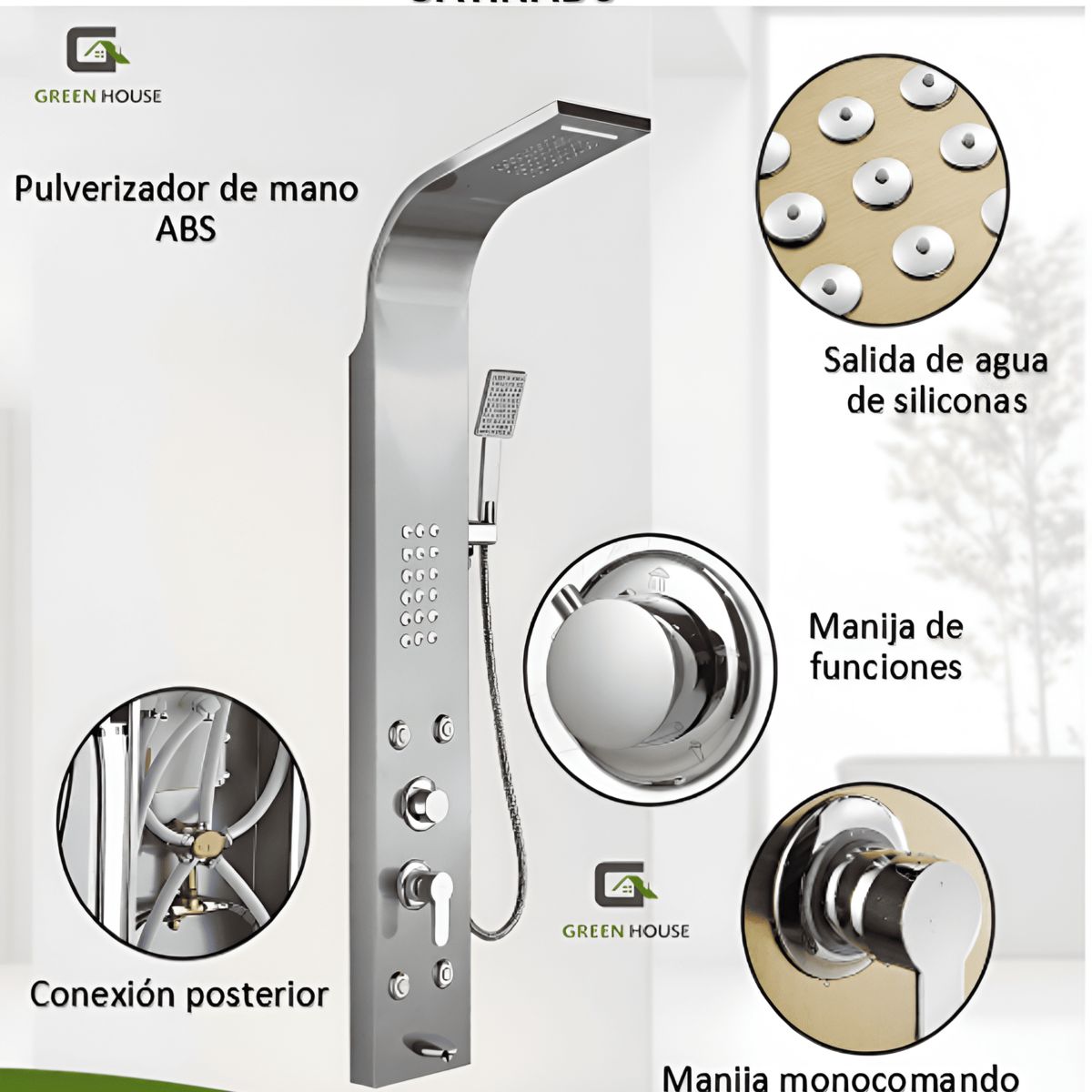 XM - COLUMNA DE DUCHA HIDROMASAJE SATINADO ACERO INOXIDABLE 4 HIDROJETH