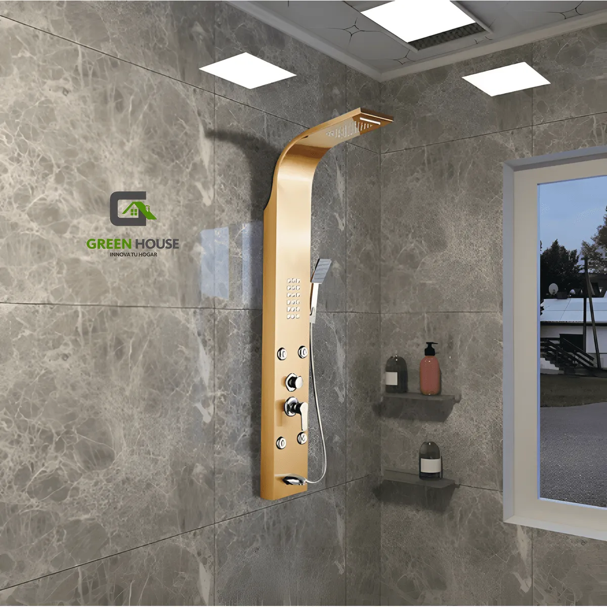 XM - COLUMNA DE DUCHA HIDROMASAJE SATINADO DORADO INOXIDABLE 4 HIDROJETH