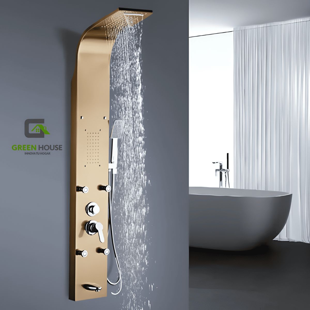 XM - COLUMNA DE DUCHA HIDROMASAJE SATINADO DORADO INOXIDABLE 4 HIDROJETH