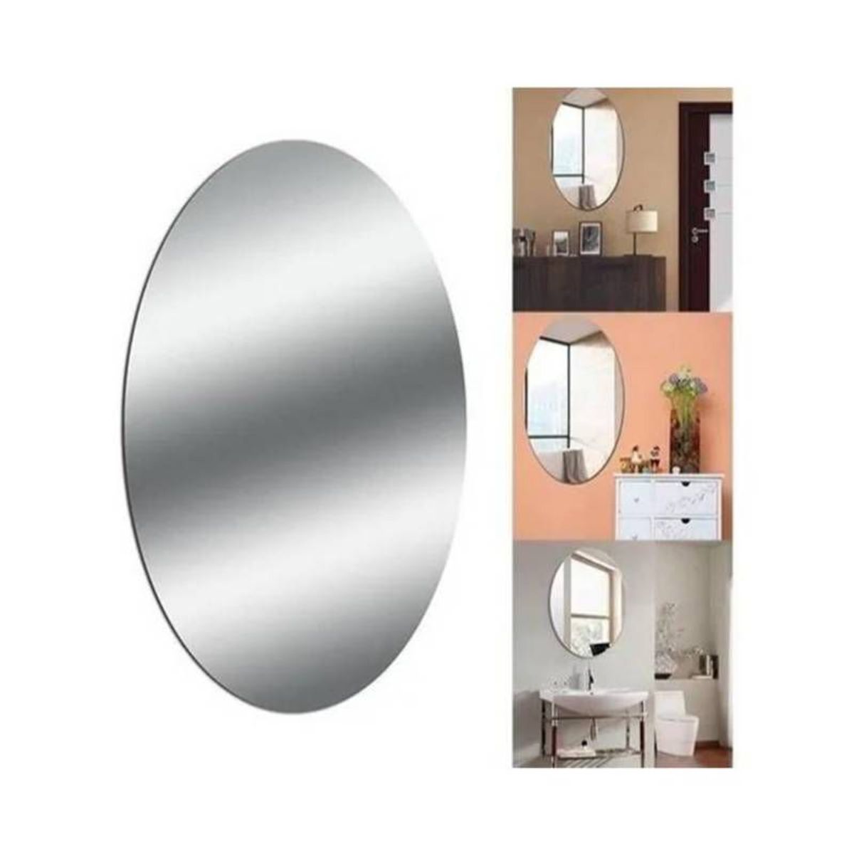 GENERICO - Espejo Acrilico Ovalado - Fácil de Pegar y Flexible 30x 40