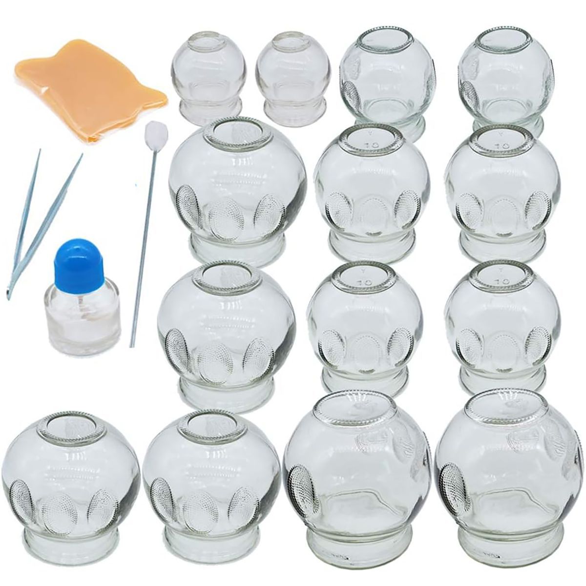 PERUMASSAGE - Set de 14 Ventosas de Vidrio para Terapia y Rehabilitación