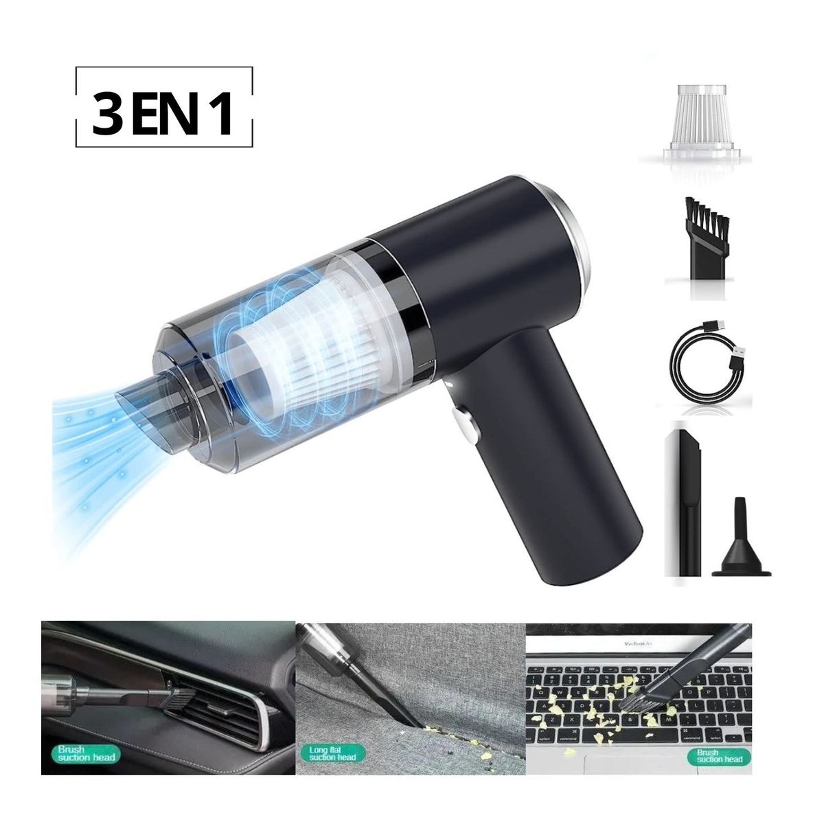 OEM - Mini Aspiradora Portátil  Recargable 3 en 1 -  Casa Carro