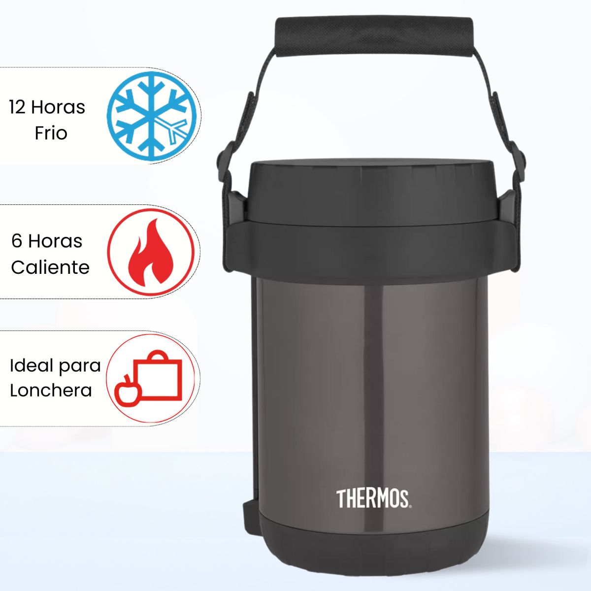THERMOS - Termo de Comida Tres Divisiones VIANDA 1.8 L Negro