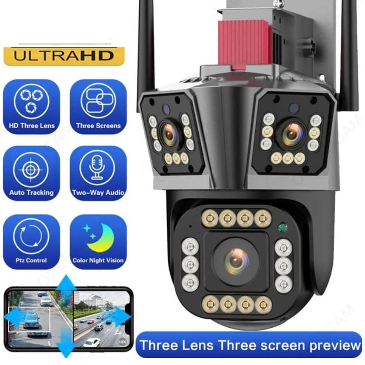 SEISA - Camara seguridad Ip Wifi Ptz TRIPLE Lente 360 Exterior RJ45 TF SEISA