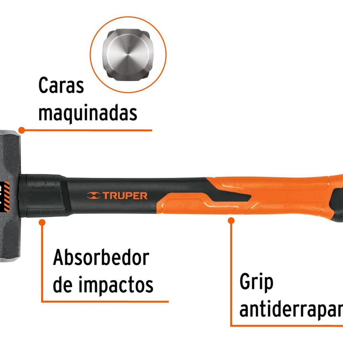 TRUPER - Comba Octagonal 4lb mango de fibra de vidrio 14 pulg. Truper