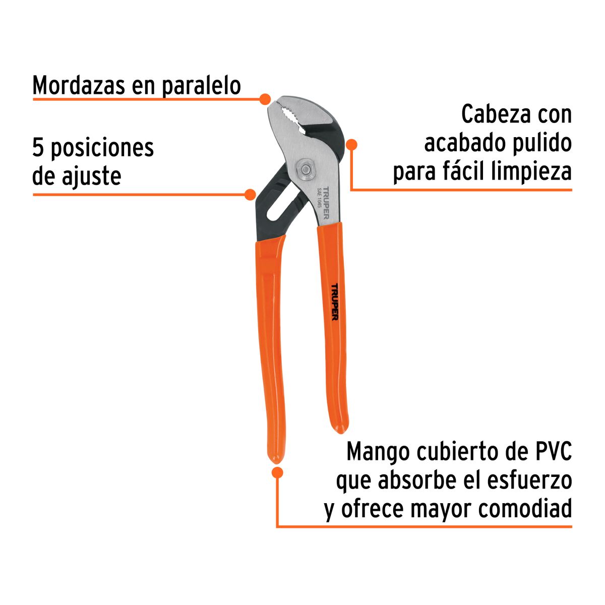 Truper - Alicate de Extension Tipo Pico Loro 8" Truper 17350 - Naranja