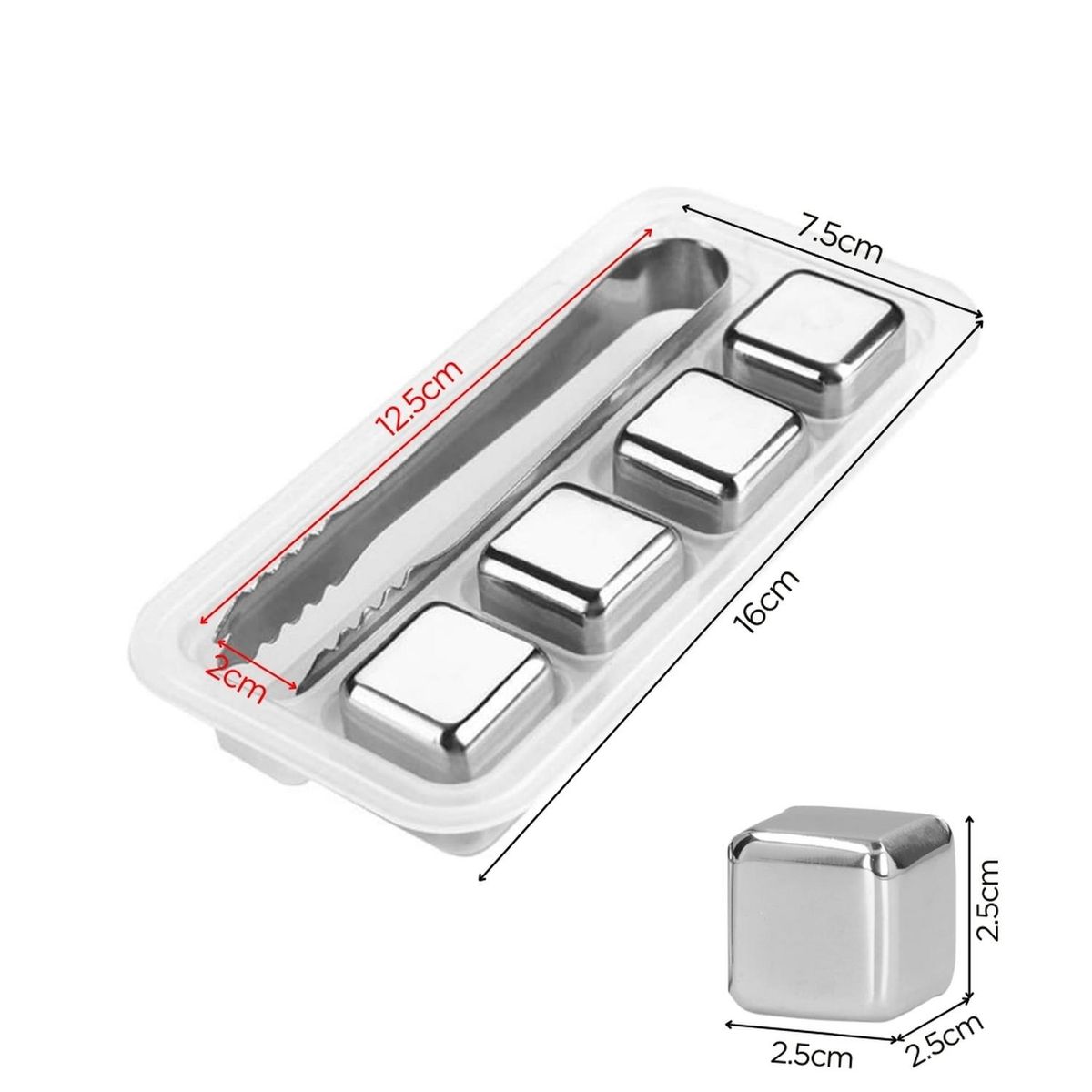 MINARI - Set de 4 Cubos de Hielo Reutilizable de Acero Inoxidable + Pinza H04
