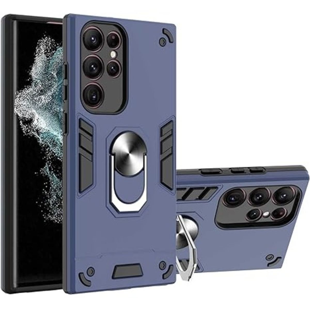 GENERICO - Funda Case para Samsung S22 Ultra con Anillo Metálico Antishock Azul