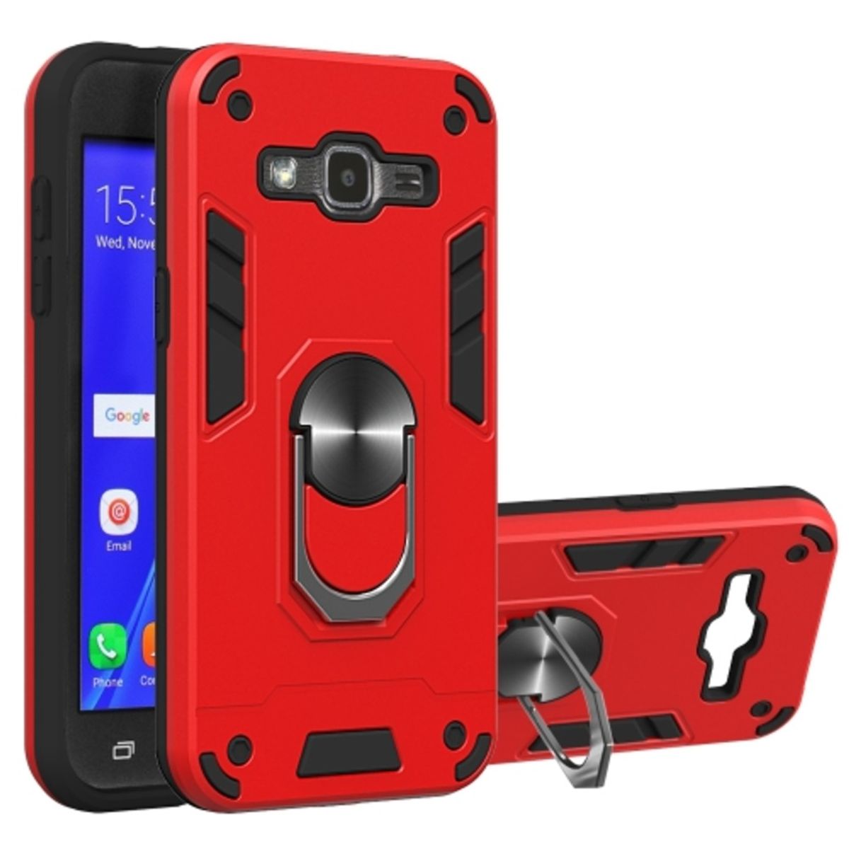 GENERICO - Funda para Samsung J7 con Anillo Metálico Antishock Rojo Resistente