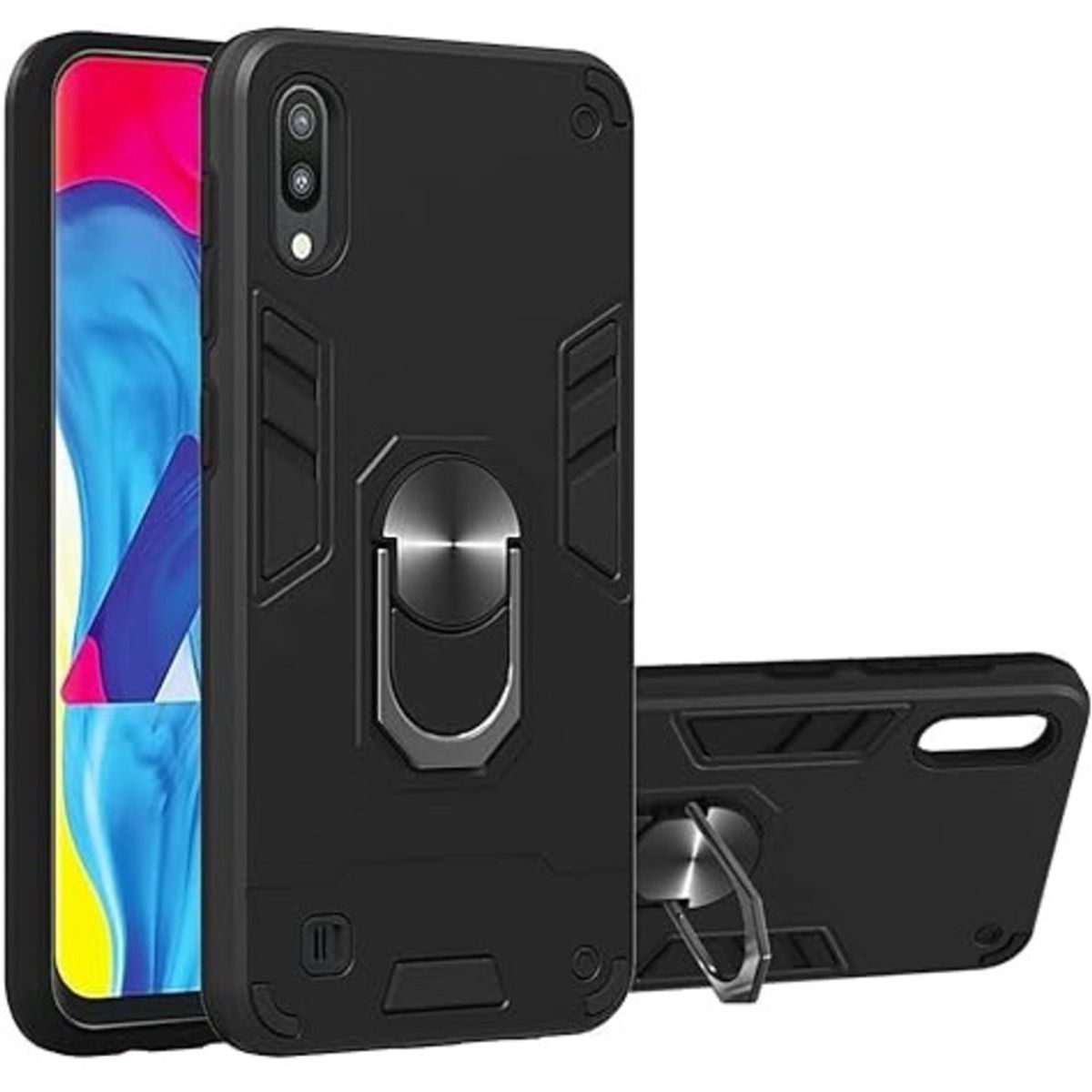 GENERICO - Funda para Samsung A10 con Anillo Metálico Antishock Negro Resistente