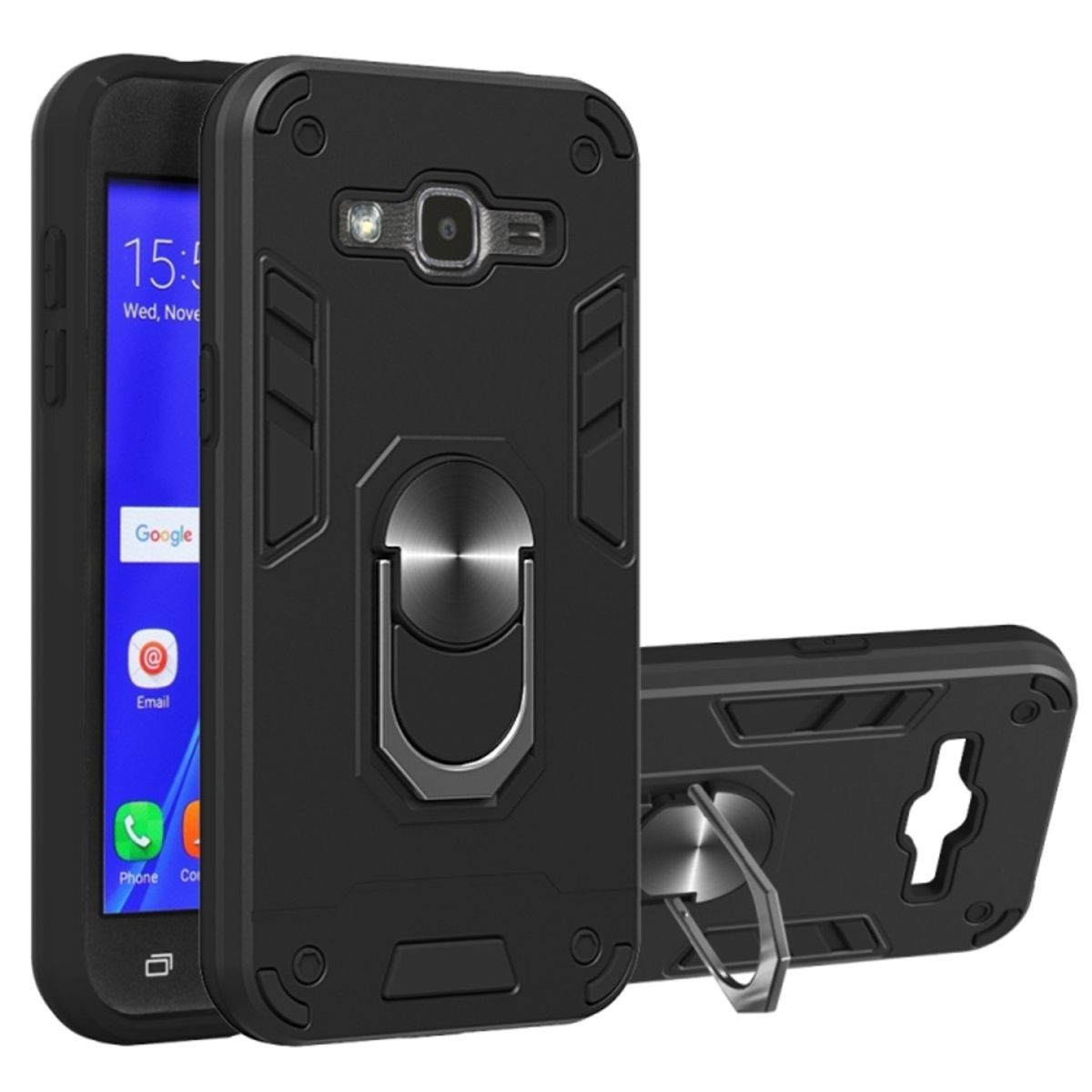 GENERICO - Funda para Samsung J7 con Anillo Metálico Antishock Negro Resistente