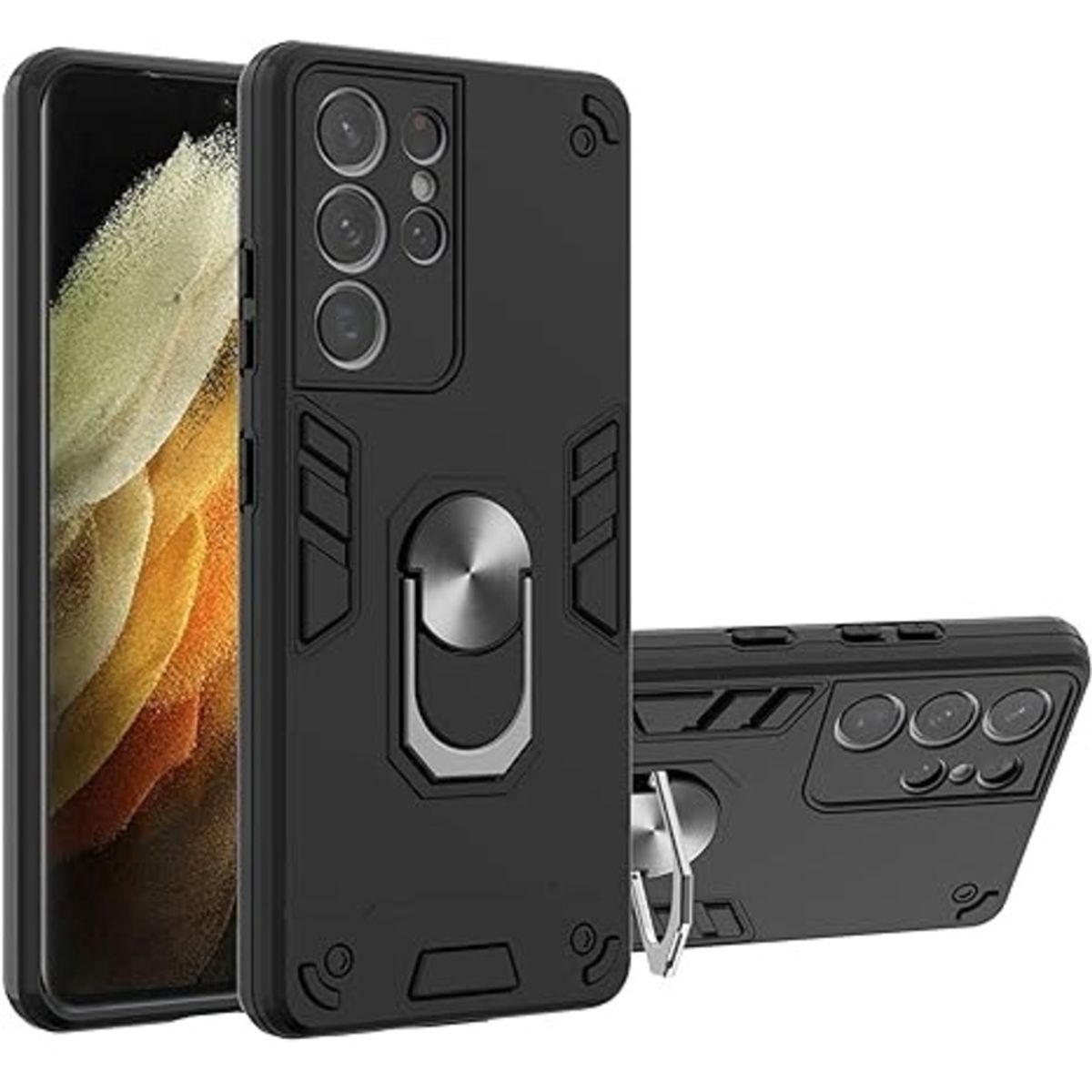 GENERICO - Funda Case para Samsung S21 Ultra con Anillo Metálico Antishock Negro