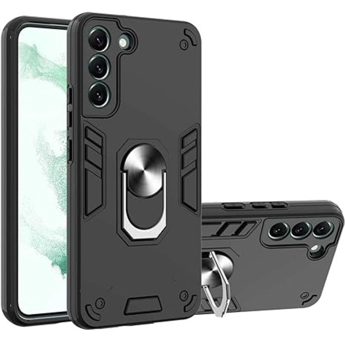 GENERICO - Funda Case para Samsung S22 Plus con Anillo Metálico Antishock Negro