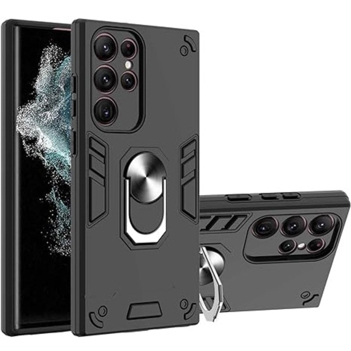 GENERICO - Funda Case para Samsung S22 Ultra con Anillo Metálico Antishock Negro