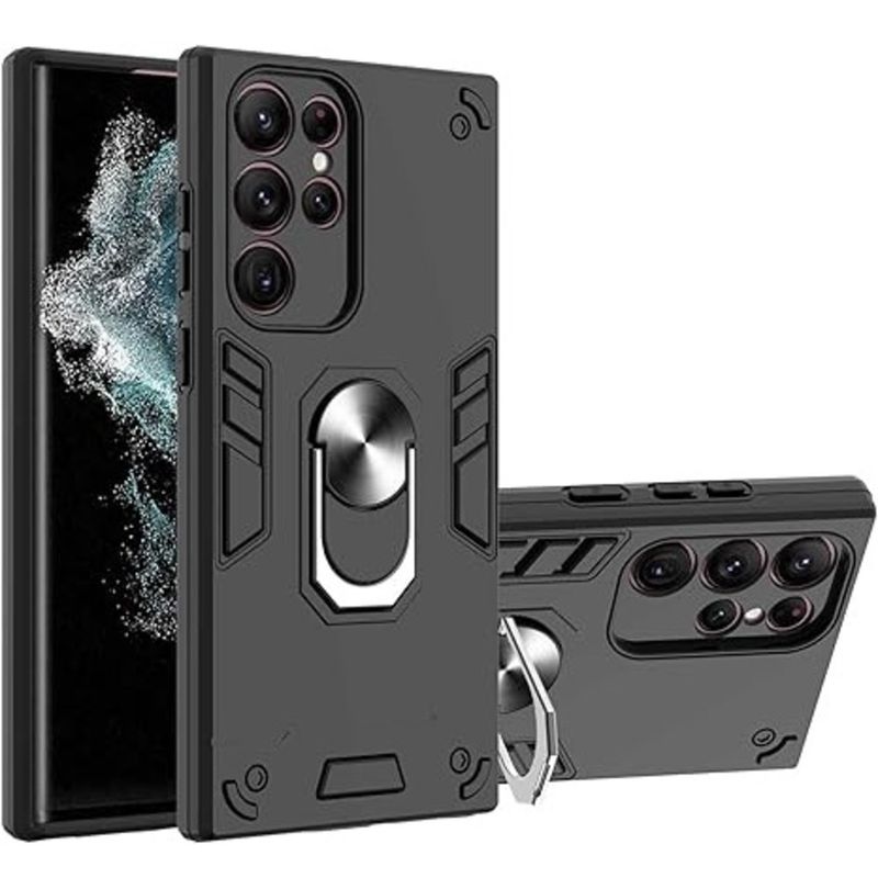 GENERICO - Funda Case para Samsung S22 Ultra con Anillo Metálico Antishock Negro