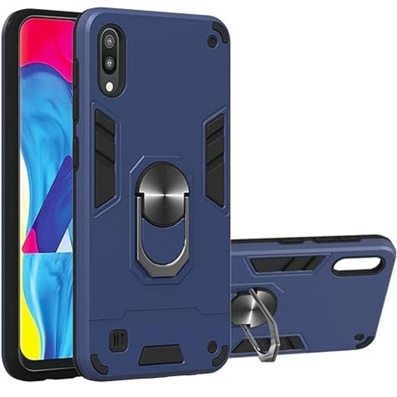 GENERICO - Funda para Samsung A10 con Anillo Metálico Antishock Azul Resistente