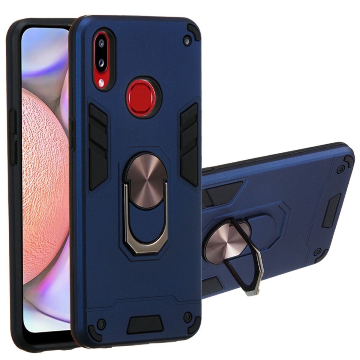 GENERICO - Funda para Samsung A10s con Anillo Metálico Antishock Azul Resistente