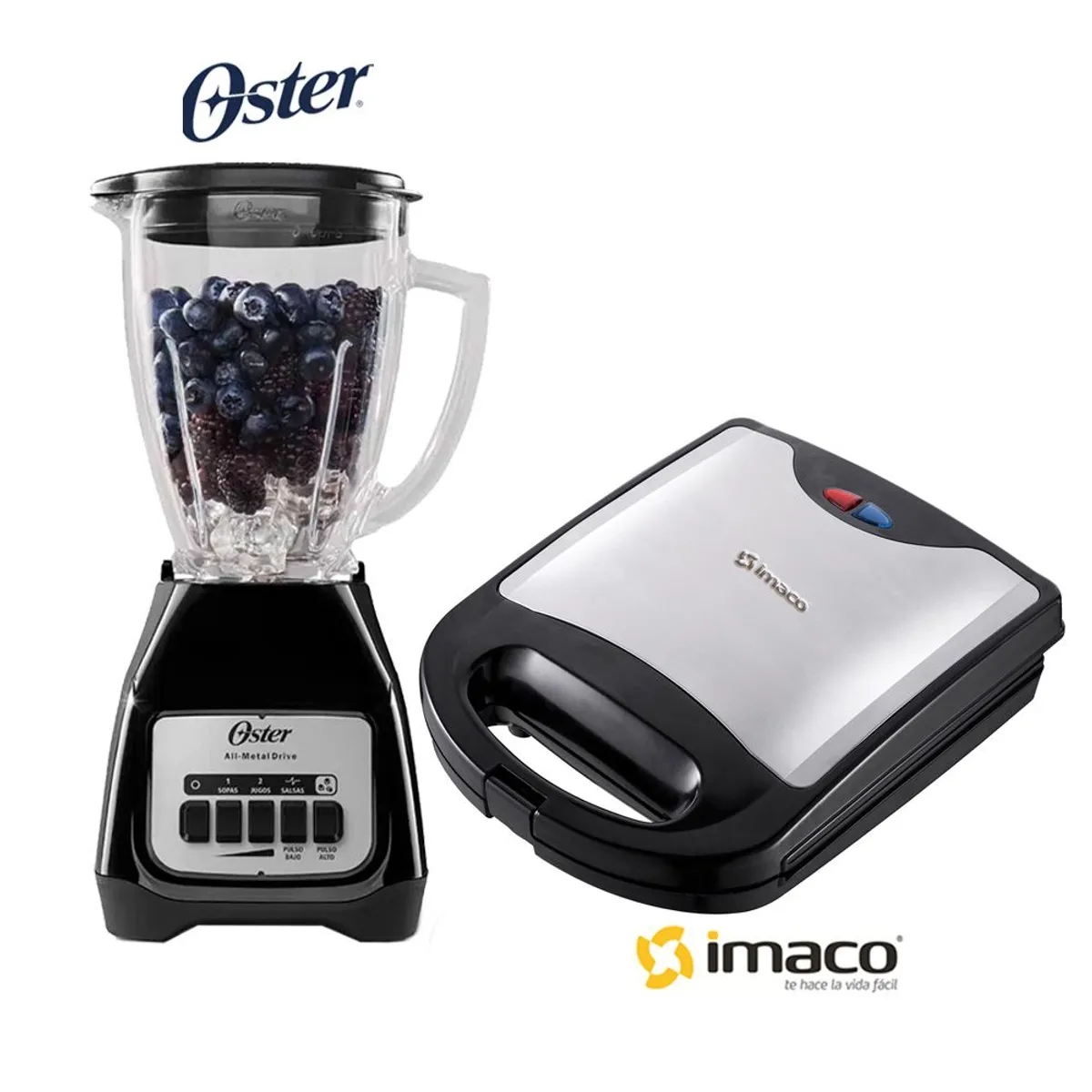 IMACO - Sandwichera de 4 Panes Imaco + Licuadora Oster Negra