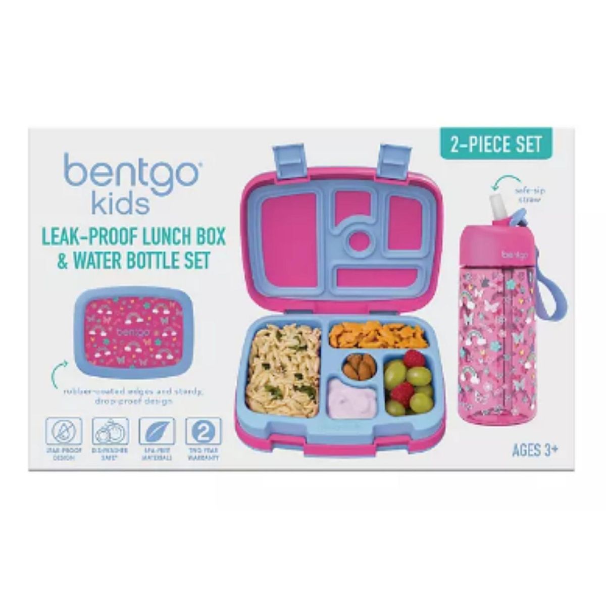 BENTGO - Set Tomatodo y Lonchera Bentgo Kids - Arcoiris y Mariposas