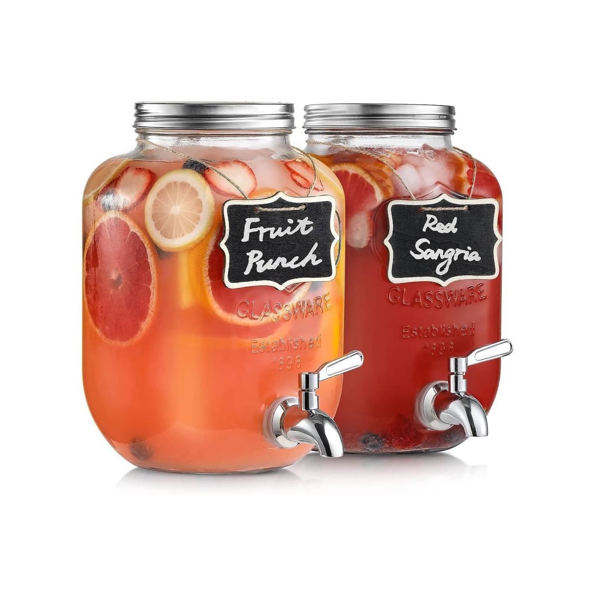 GENERICO - Set x 2 Dispensadores de bebidas para fiestas de vidrio 8 Lt C/Racks