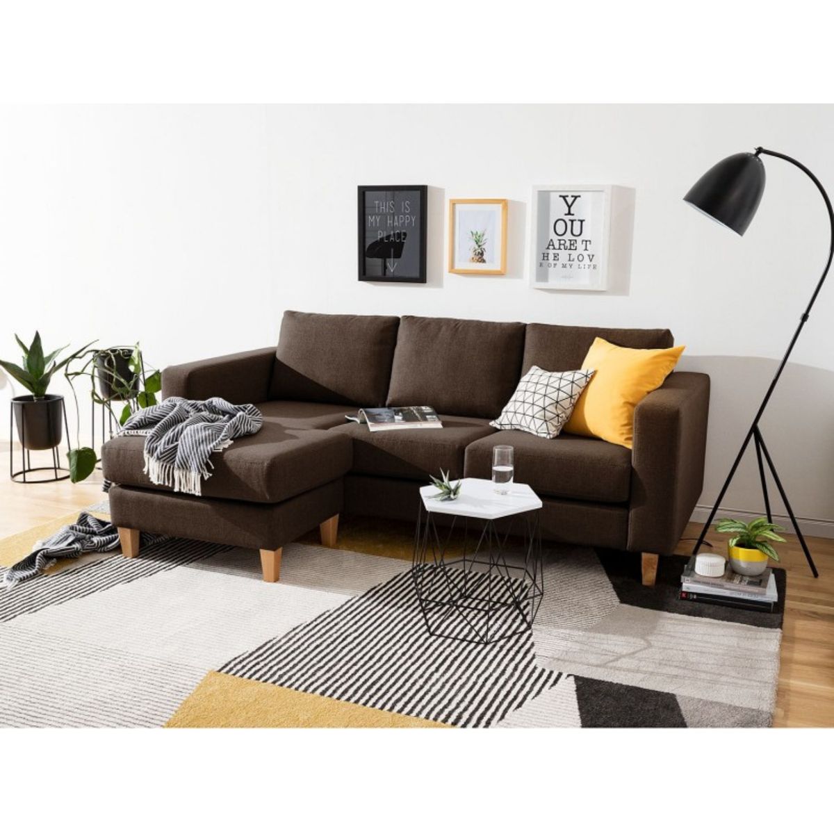 GENERICO - Sofá 3 Cuerpos Ginebra - Marrón + Banqueta de regalo