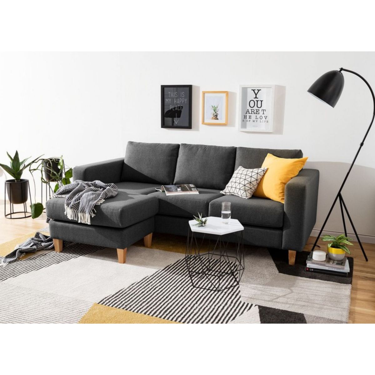 GENERICO - Sofá 3 Cuerpos Ginebra - Gris Oscuro + Banqueta de regalo