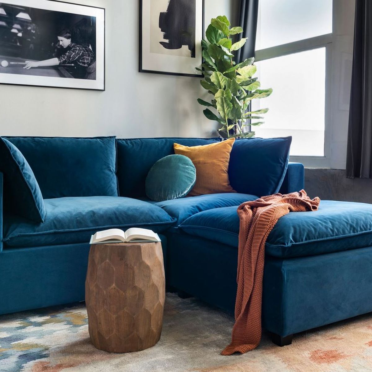 GENERICO - Sofa 2 cuerpos Rennes - Azul + Banqueta de regalo