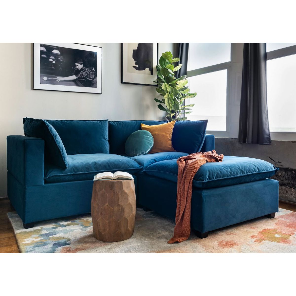 GENERICO - Sofa 2 cuerpos Rennes - Azul + Banqueta de regalo