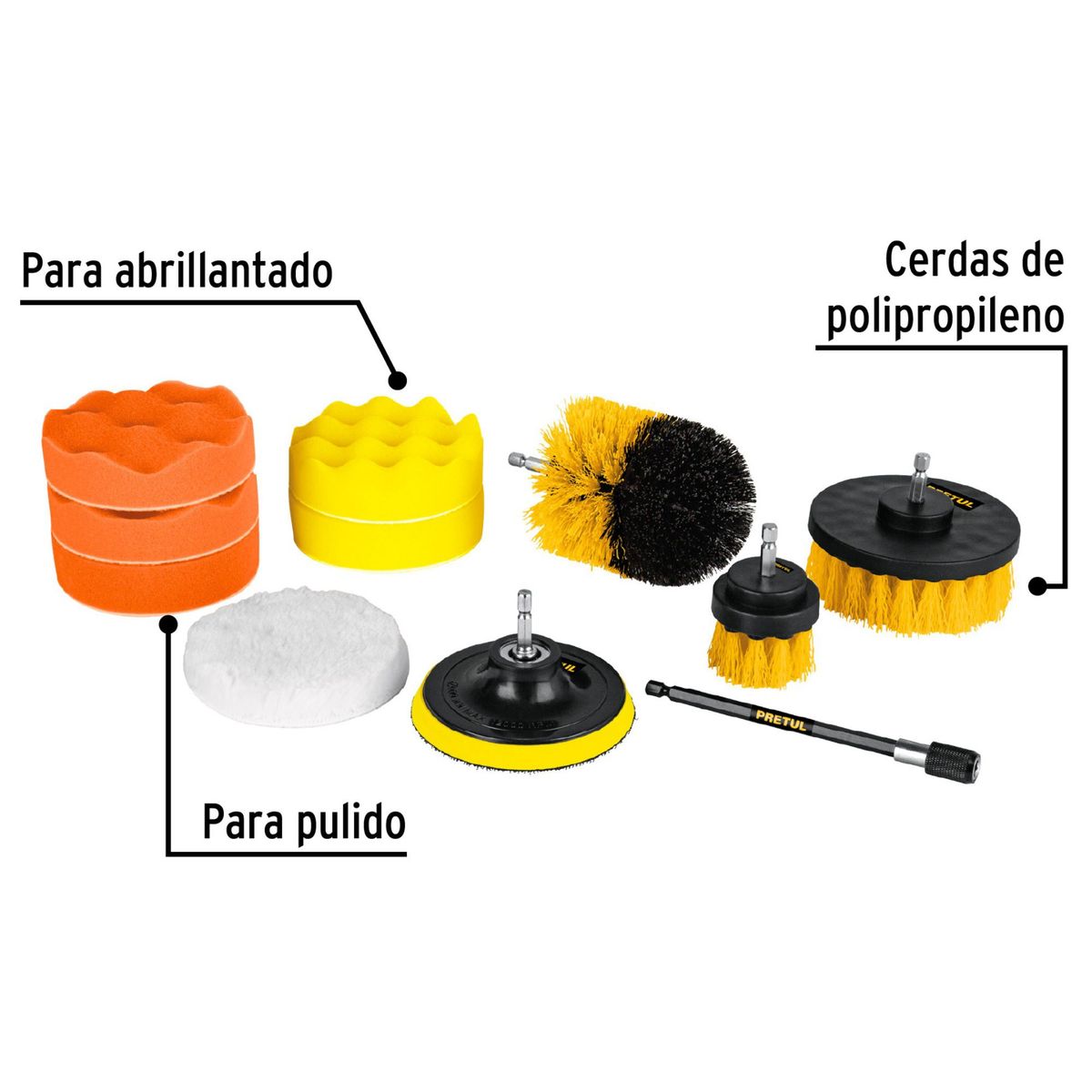 TRUPER - Kit de pulido limpieza  p/taladro, 11 piezas  Pretul